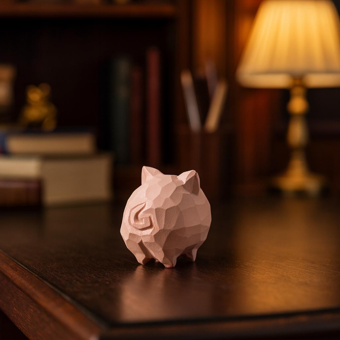 Wooden Pig Figurine for Desk and Shelf Decor