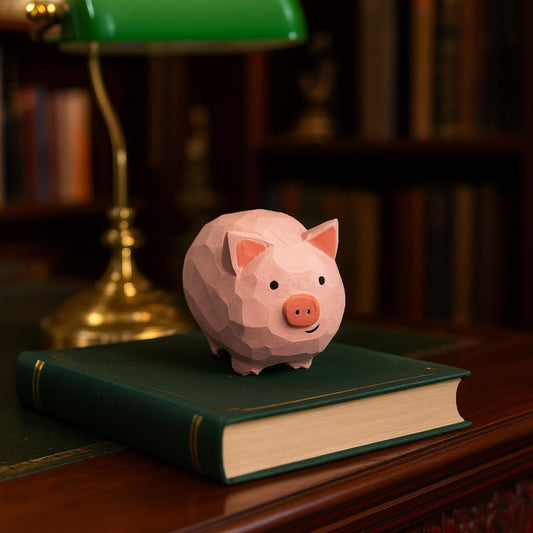 Wooden Pig Figurine for Desk and Shelf Decor