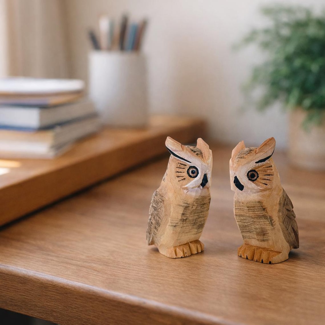 Owl Desk Decor, Small Wooden Figurine